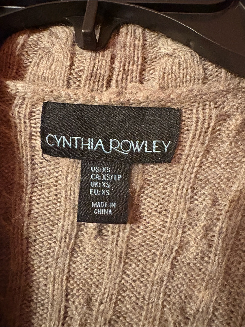 Cynthia Rowley Taupe Cable Knit Draped Sleeveless Cardigan Vest - Picture 2 of 3